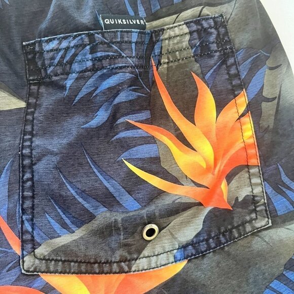 QUICKSILVER‎ Board Shorts Mens 34 Black Blue Orange Swim Trunks - Picture 9 of 12